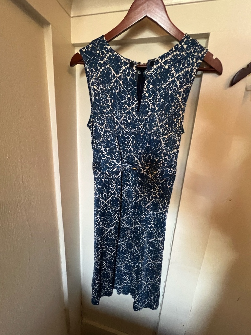 Tory Burch Navy & Ivory Printed Sheath Dress - Size Small